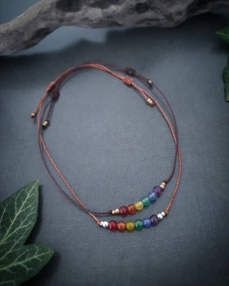 Buntes Fußkettchen Mit Halbedelsteinen // Regenbogen Fußschmuck Personalisierbar Gold Silber von LittleArtifactsArt