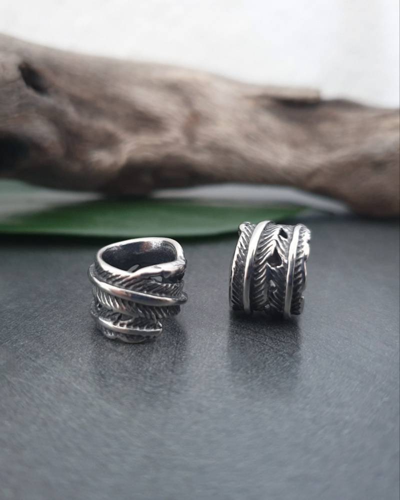 Dreadperle Dreadschmuck Feder Blatt // Großlochperle Edelstahl 8mm Durchmesser Silber Antik Haarperle Bartperle von LittleArtifactsArt