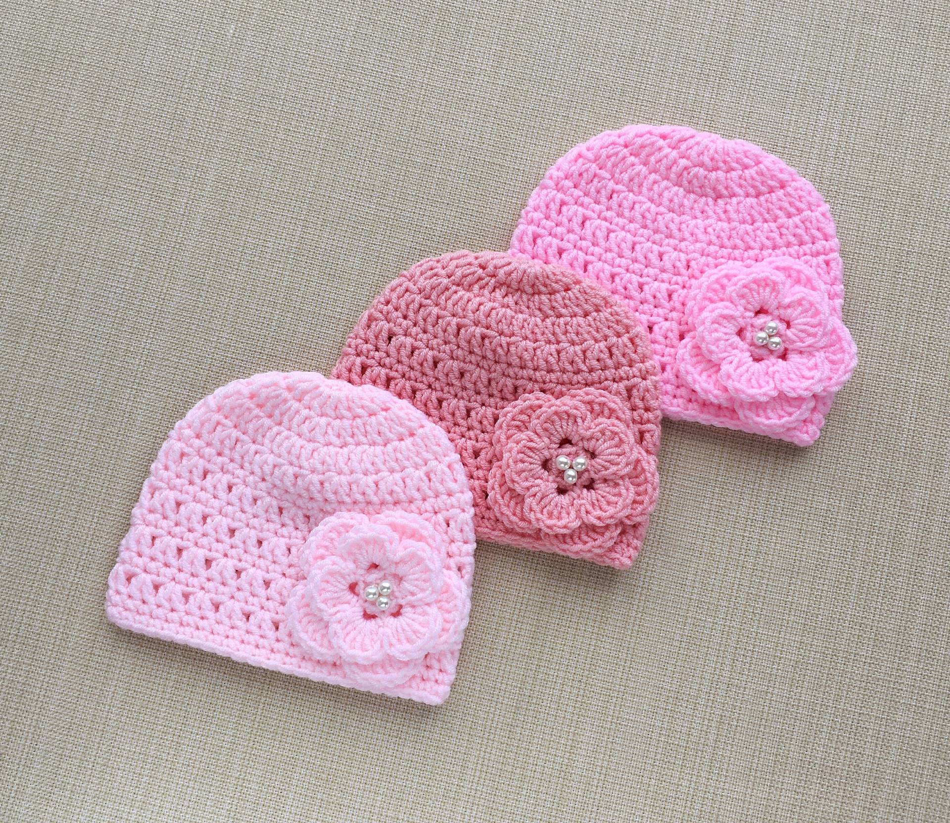 Rosa Neugeborenen Mütze, Baby Mütze Mit Blume, Coming Home Für Mädchen, Mädchen Beanie, Schwangerschaft Enthüllung Zu Großeltern, Neues Geschenk von LittleBabyProps