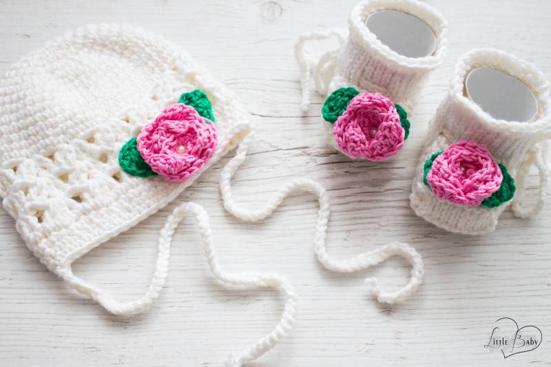 Babymütze Mit Muster, Babymütze Schuhe, Taufschuhe, Taufmütze, Taufgeschenk, Weiße Mütze, Warme Schuhe, Häkelrosse von LittleBabyofficial