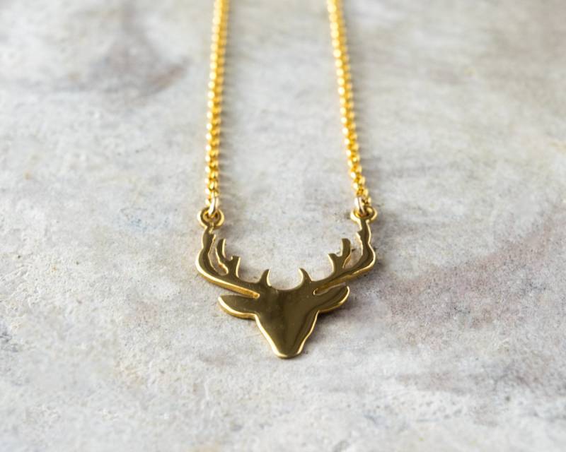 Zierliche Hirschkopf-Halskette Vergoldeter Sterlingsilber-Anhänger Mit Dem Geweih Zierliche Hirschkopf-Halskette Vergoldeter Sterlingsilber-Anhänger Mit Dem Geweih von LittleBeetleSpain