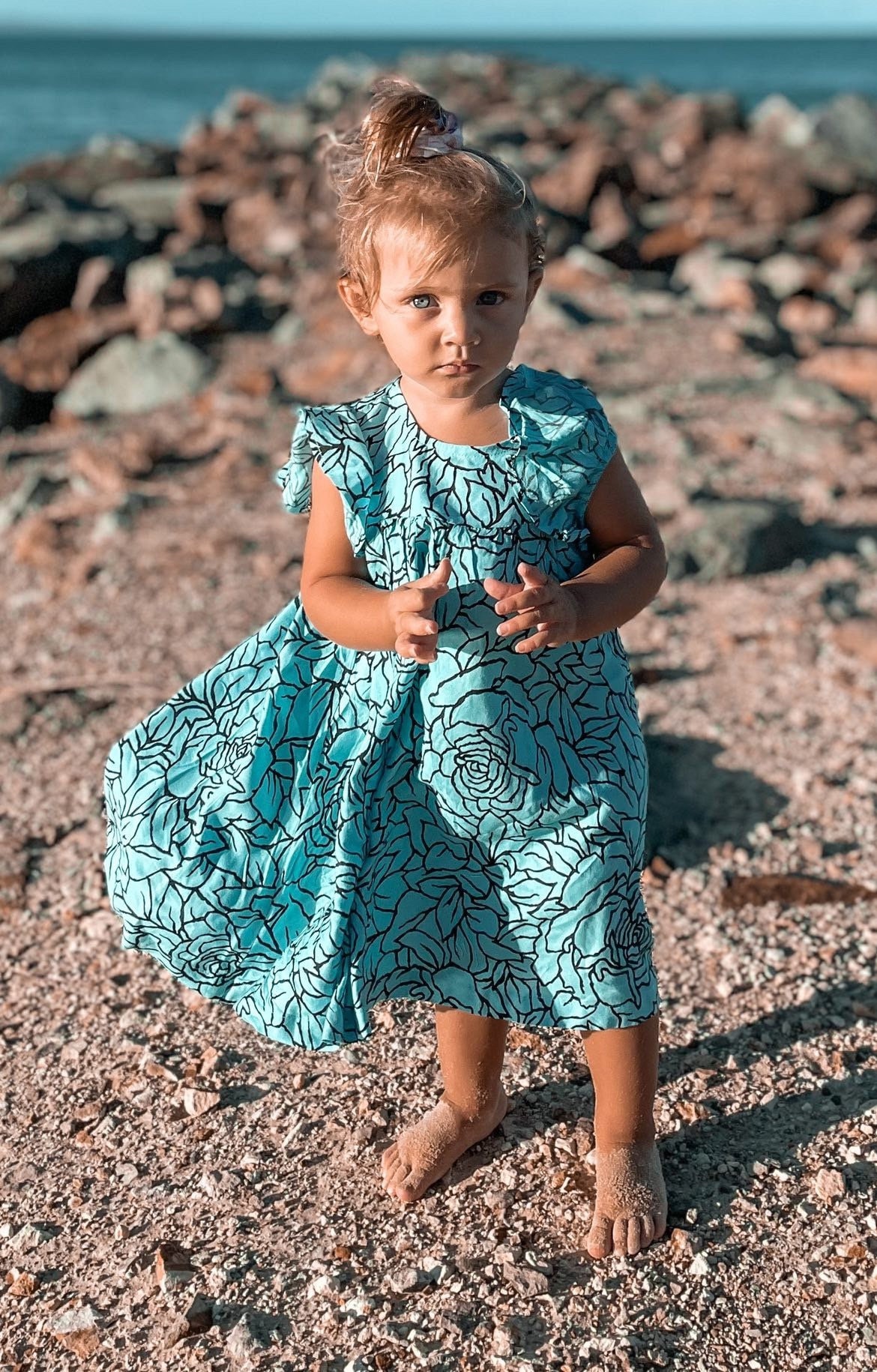Baby Mädchen Kleid, Kleinkind Rosen, Rosa Rose Tattoo, Blaues Frühling/Sommer Kleid von LittleBirdCollective