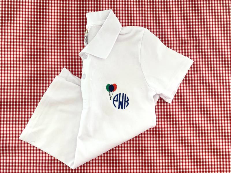 Monogramm Geburtstag Ballons Kragen Shirt, Kleiner Junge Poloshirt, Outfit, Preppy von LittleBirdMonograms