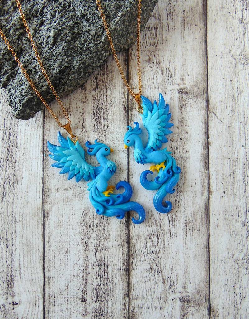 Blauer Phönix Freundschafts Ketten Set - Handgefertigter Fantasy Schmuck von LittleBreezesCrafts