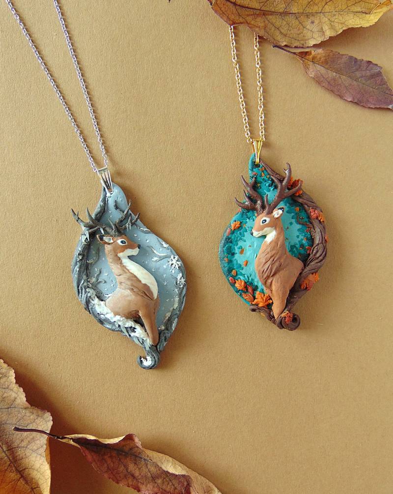 Fimo Hirsch Halskette - Herbst Und Winter Schmuck von LittleBreezesCrafts