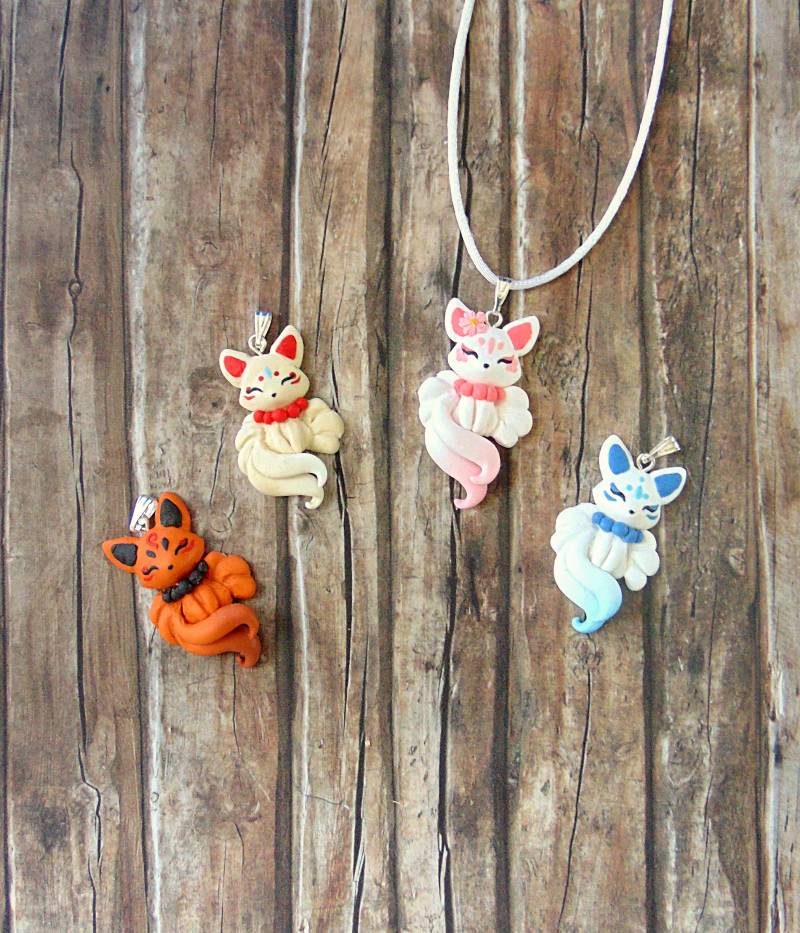 Kitsune Fuchs Halskette - Neunschwänziger Fimo Schmuck Handgemachter Einzigariger von LittleBreezesCrafts