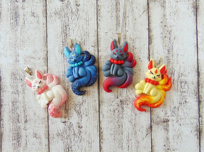 Kitsune Neunschwänziger Fuchs Halskette - Fimo Schmuck von LittleBreezesCrafts