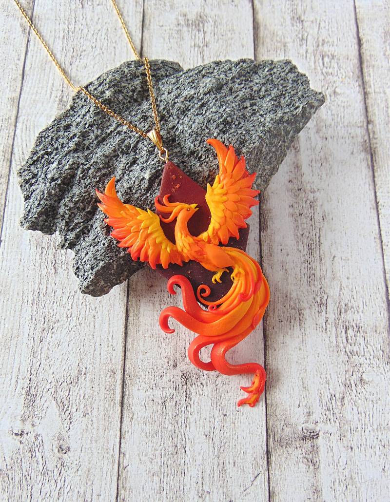 Phoenix Feuervogel Halskette - Fimo Fantasy Schmuck Einzigartiger Phoenix Feuervogel Halskette - Fimo Fantasy Schmuck Einzigartiger von LittleBreezesCrafts