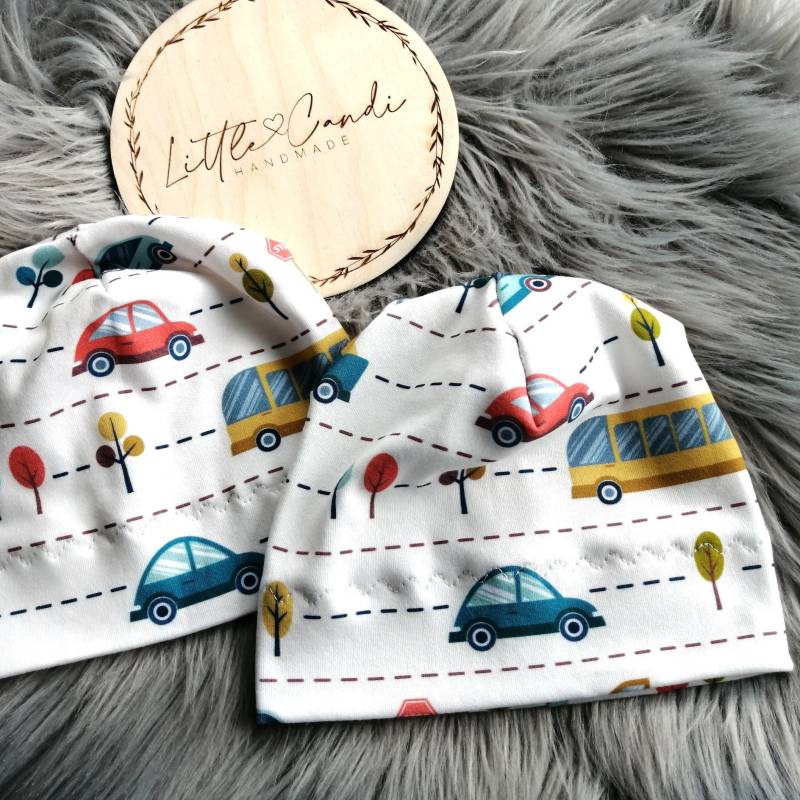 Kinder Jersey Mütze Einlagig Frühling, Mit Autos Und Busse von LittleCandi