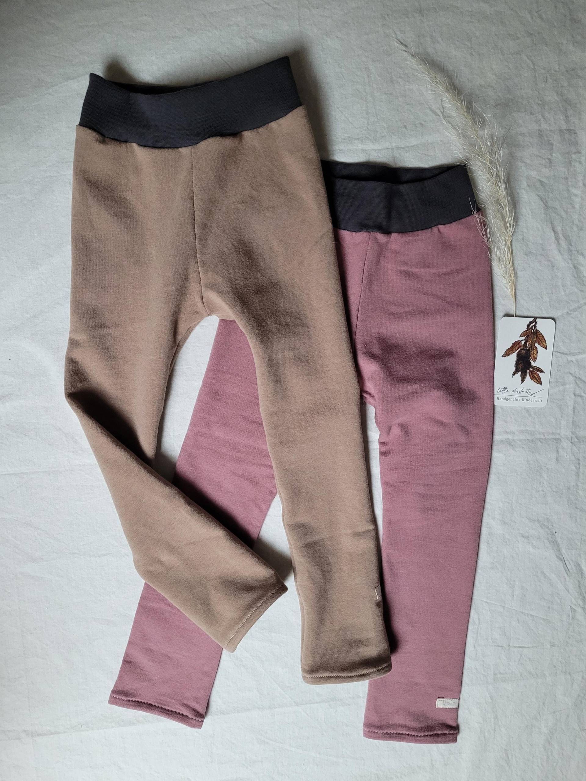Leggins/Winterleggins/Gefütterte Hose Braun Aus Softsweat | Bio-Baumwolle Für Babys/Kleinkinder Ab Gr. 56-122 - Bündchenfarbe Wählbar von LittleChestnuts