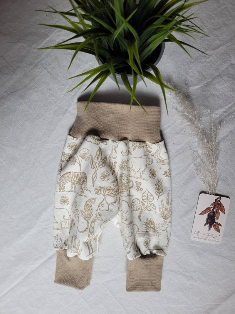 Pumphose/Mitwachshose Aus F-T O. Jersey | Bio-Baumwolle Für Babys U. Kinder - Cremeweiß/Beige Safari Tiere Gr. 56 98/Bündchen Wählbar von LittleChestnuts