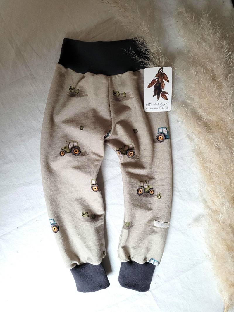 Pumphose/Mitwachshose Aus French Terry | Bio-Baumwolle Für Babys Und Kinder - Traktor Gr. 56 98/Bündchen Wählbar von LittleChestnuts