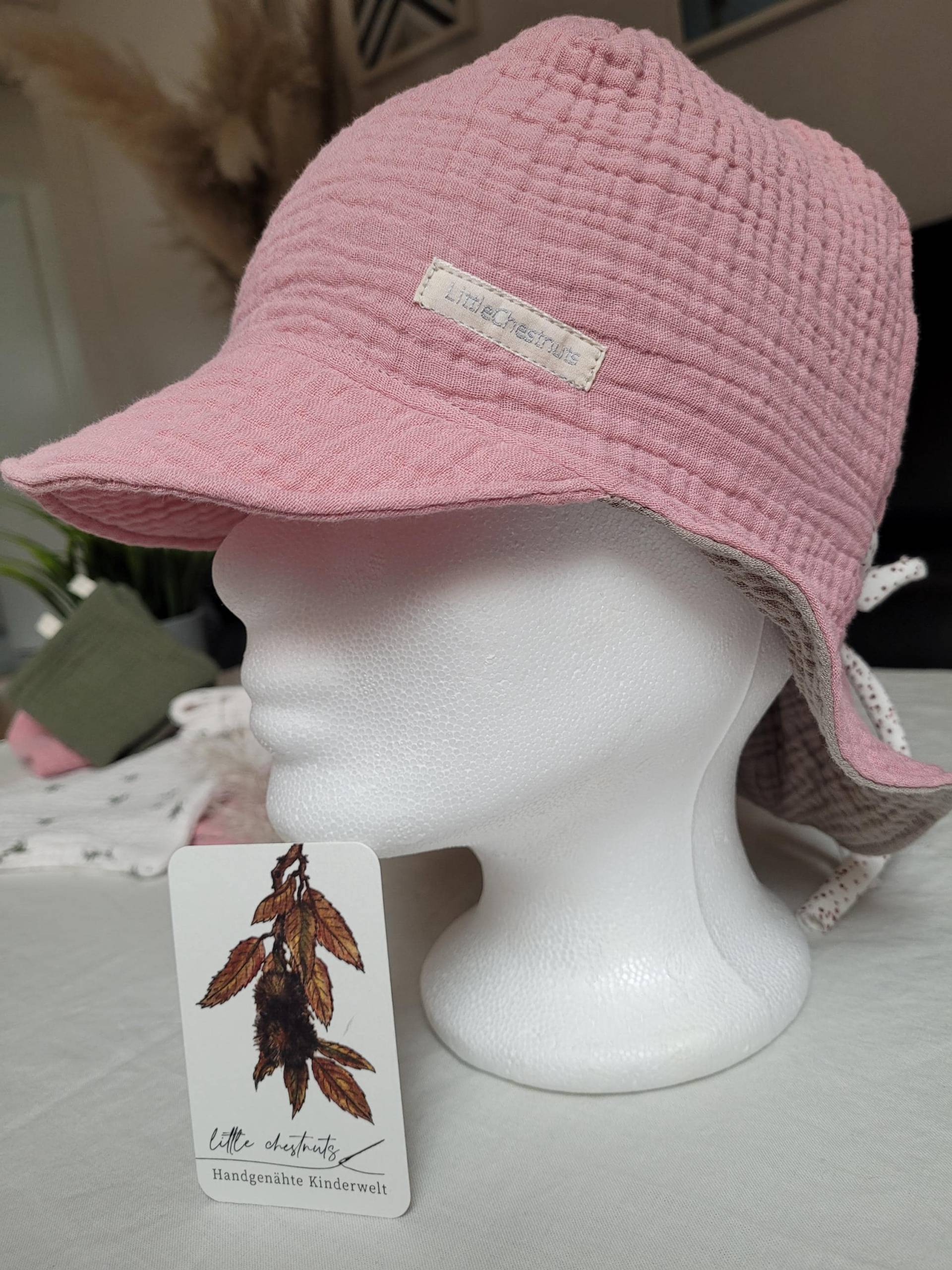 Sonnenhut/Sommerhut Aus Weichem Musselin Für Babys & Kinder Zum Binden in 3 Größen Ab Kopfumfang 39cm - > 50cm Rosa von LittleChestnuts