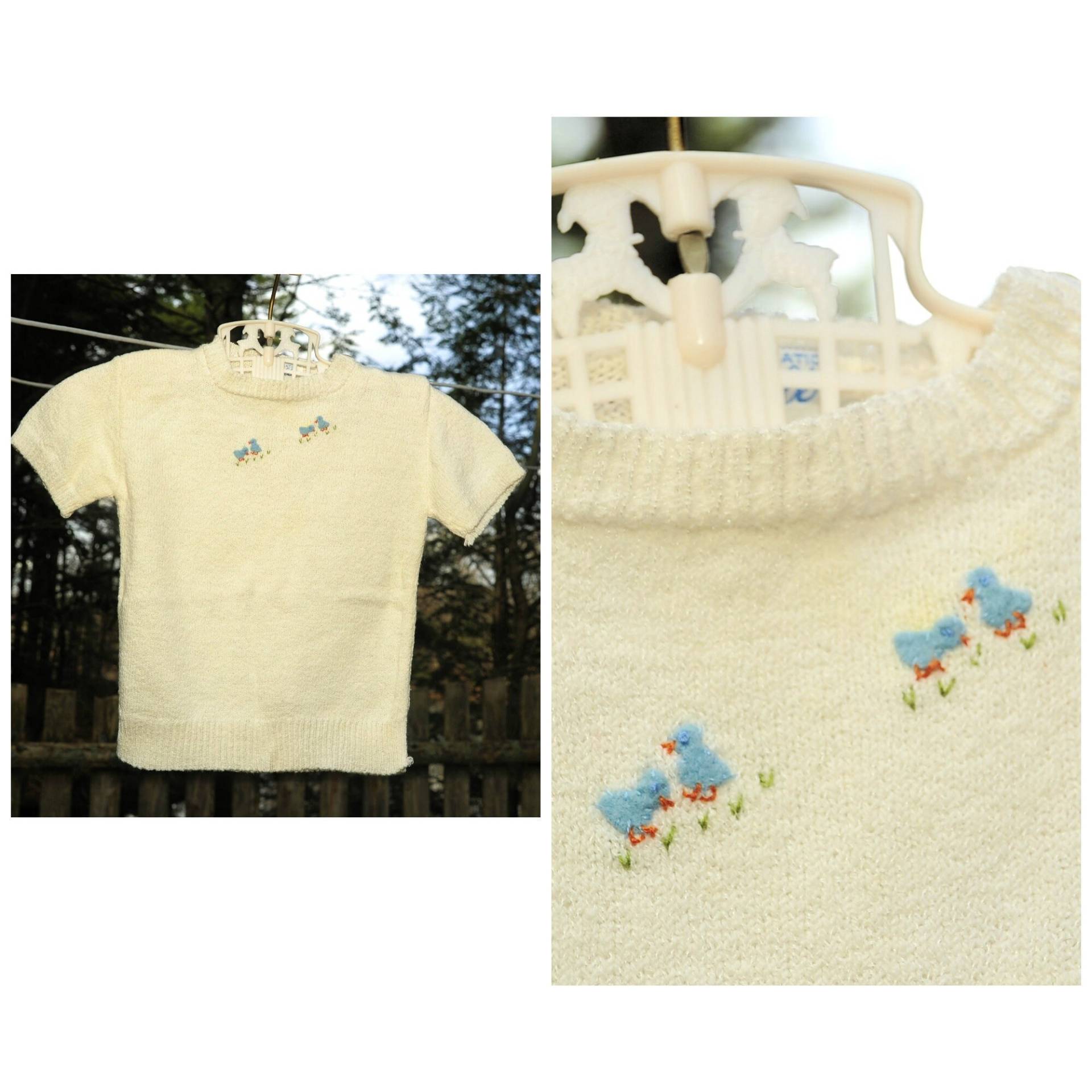 Vintage 60Er Jahre/Kleinkind Mädchen Elfenbein Boucle Stricken Top Bluebird Stickerei 12 Monate von LittleCicelysCloset