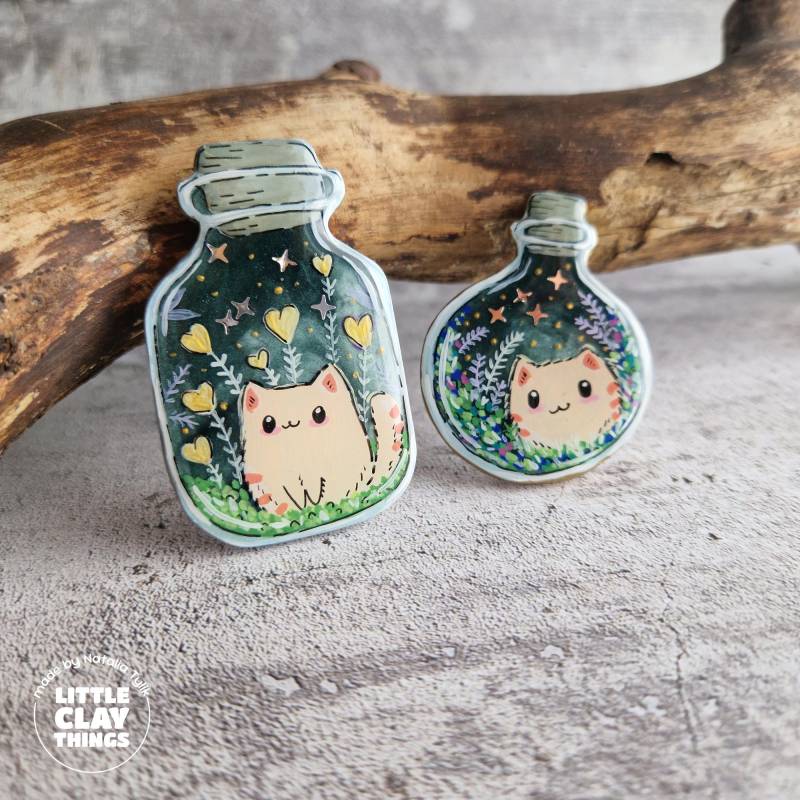 Brosche Kätzchen in Flasche Polymer Clay Katzen Anstecknadel von LittleClayThings191