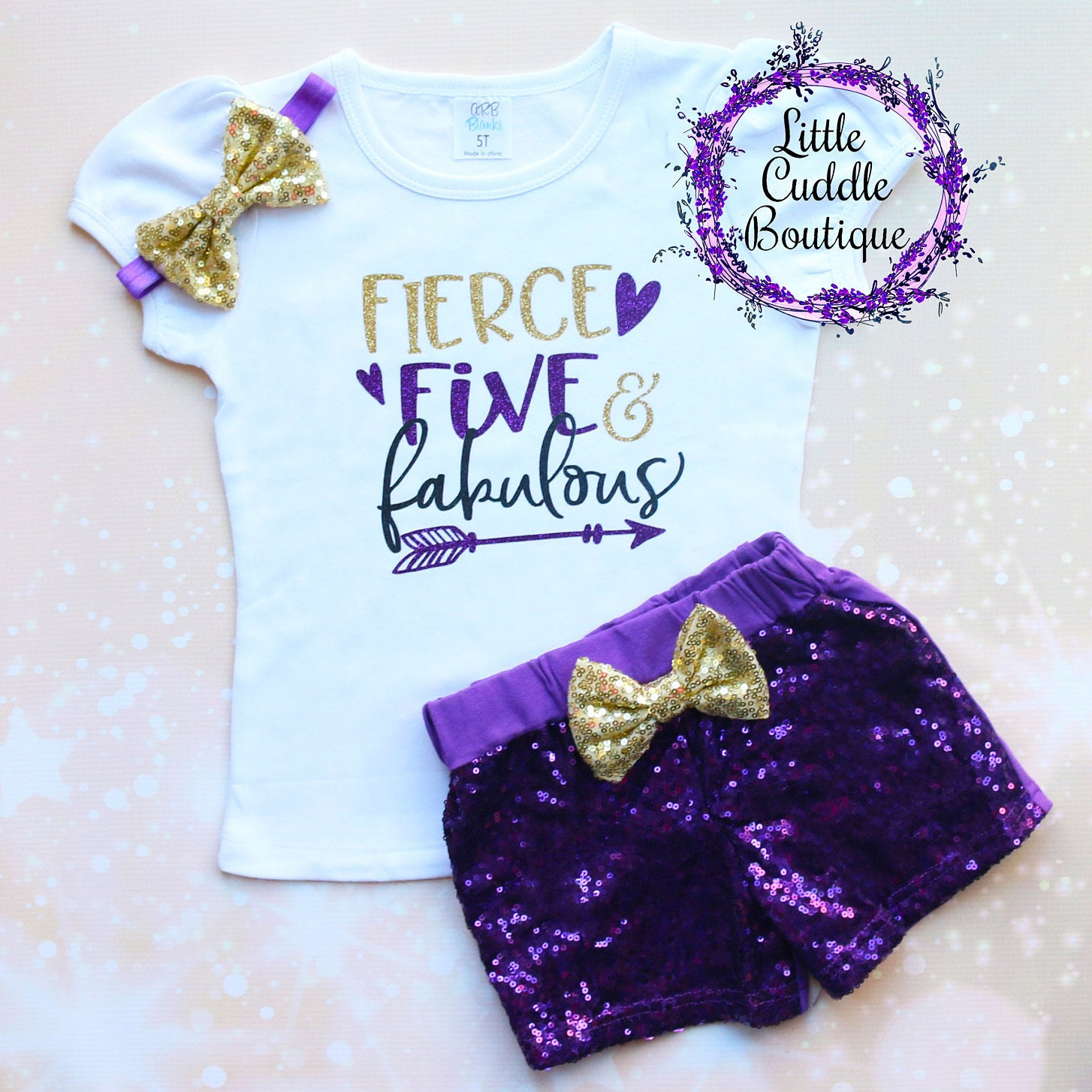 Fierce Five & Fabulous, 5Th Birthday Shorts Outfit, 5 Year Old Girl And von LittleCuddleBoutique