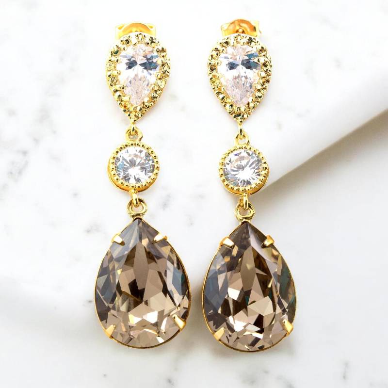 Braune Ohrringe Geschenk Für Sie Gold Brautjungfer Lange Ohrring Kristall Gb31Pc von LittleDesirezJewelry