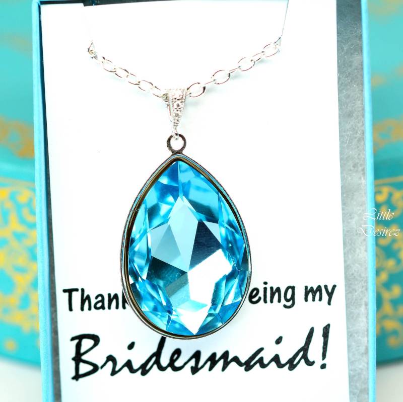 Braut Kristall Halskette | Benutzerdefinierte Farbe Swarovski Hellblaue Braut-Kristalltropfen-Charme Aq42N von LittleDesirezJewelry