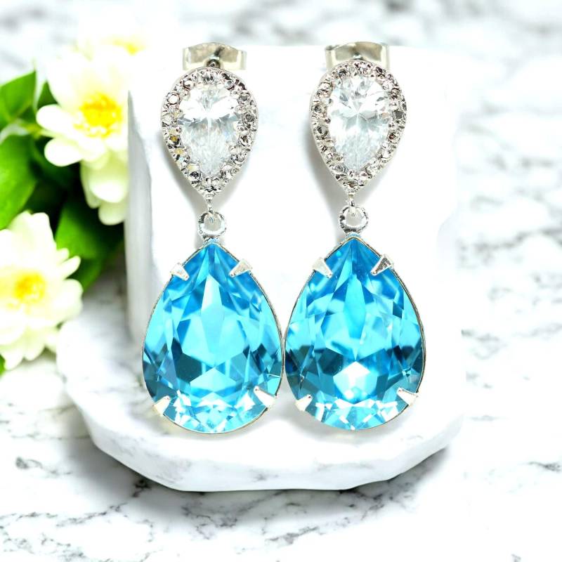 Brautohrringe Hochzeit Ohrringe Blau Brautschmuck Brautjungfer Geschenk Aq31P von LittleDesirezJewelry