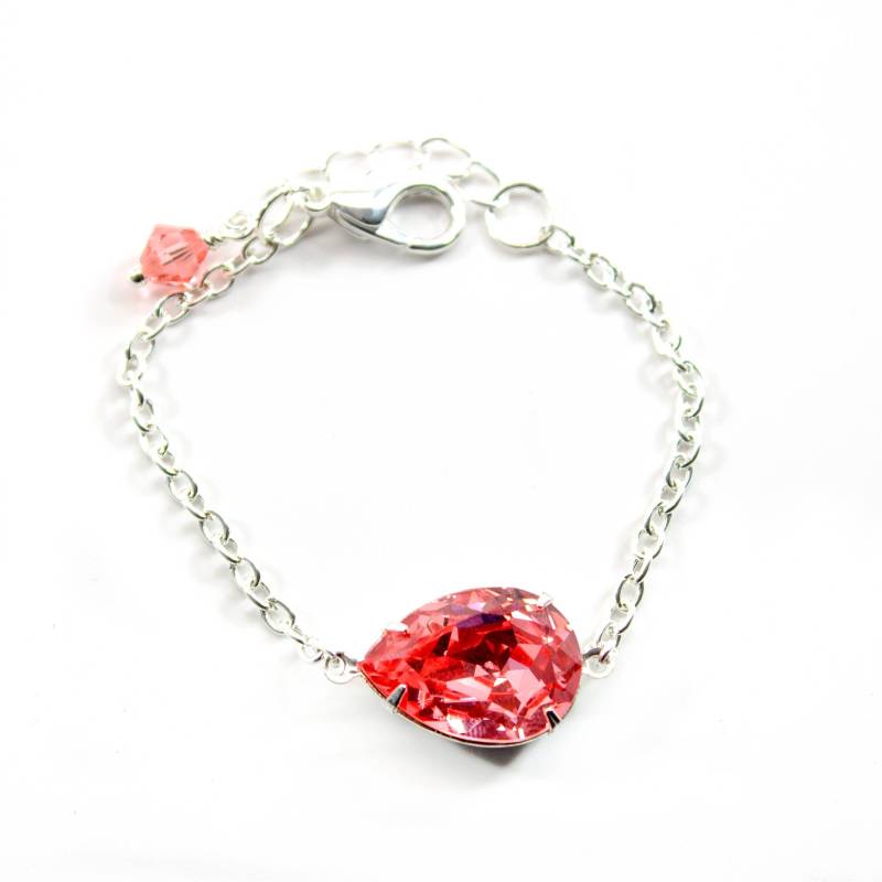 Coral Armband Crystal Chain Brautjungfer Geschenk Sterling Silber Teardrop Anhänger Passende Set Viele Farben Erhältlich Co31Br von LittleDesirezJewelry