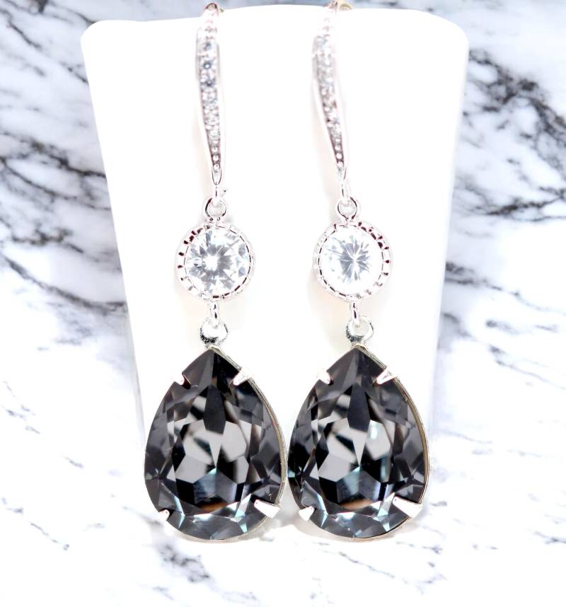Dunkelgrau Ohrringe Rauchgrau Ohrhänger Kristall Silber Nacht Black Diamond Brautjungfer Sn31H von LittleDesirezJewelry