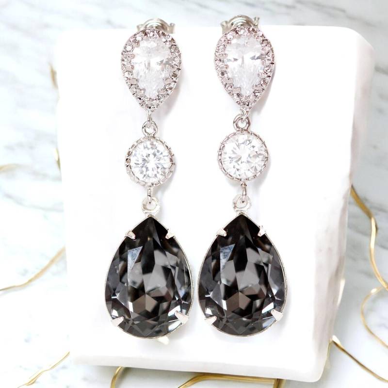 Dunkelgraue Ohrringe Silber Nacht Black Diamond Rauchgrau Charcoal Brautjungfer Sn31Pc von LittleDesirezJewelry