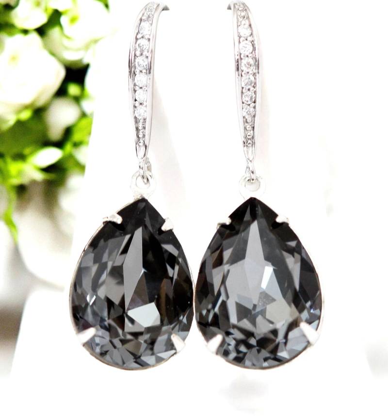 Graue Ohrringe Black Diamond Kristall Silber Nacht Smoky Grey Charcoal Ohrring Brautjungfer Geschenk Sn31H von LittleDesirezJewelry