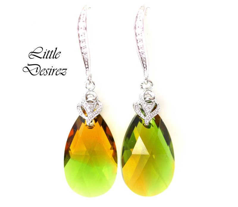 Grün & Topas Ohrringe Kristall Grüne Gelb Ohrring Einzigartige Mischung Kristallfarben Brautjungfer Geschenk Gt32H von LittleDesirezJewelry