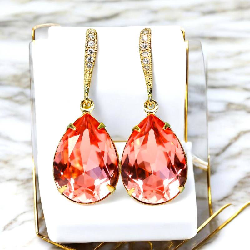 Korallen Ohrringe Pfirsich Gold 16K Vergoldet Brautjungfer Geschenk Hochzeit Strand Schmuck Co31H von LittleDesirezJewelry