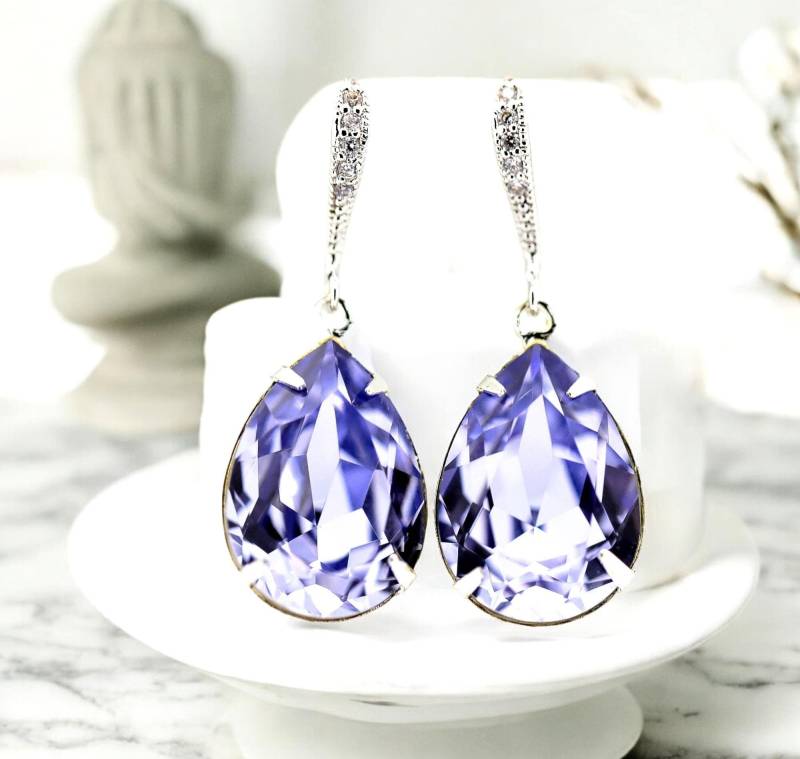 Lavendel Ohrringe Flieder Helllila Braut Kristall Brautjungfer Pastell Lila Pl31H von LittleDesirezJewelry