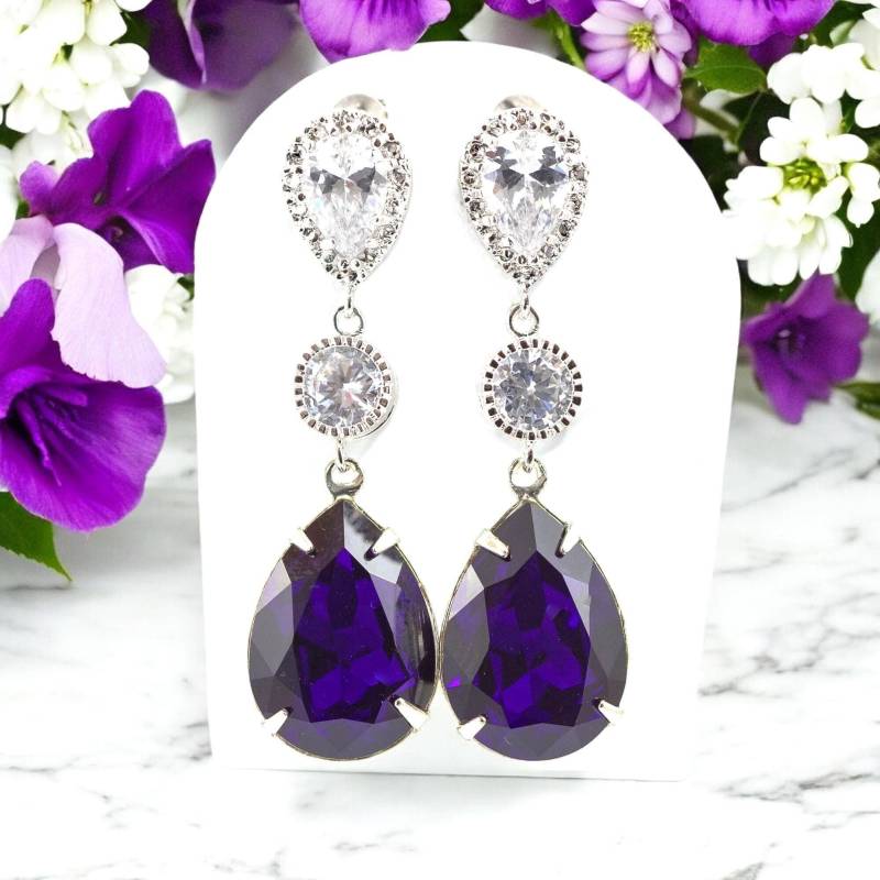 Lila Ohrringe Brautjungfer Dunkel Lila Samt Kristall Dunkellila Aubergine Pflaume Pv31Pc von LittleDesirezJewelry