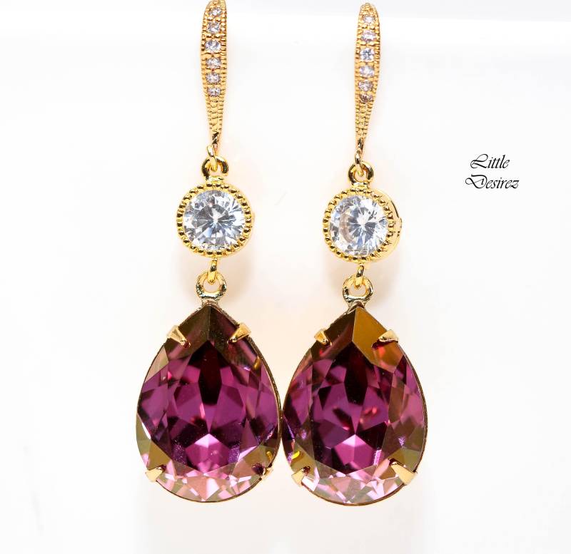 Lila Und Gold Ohrringe Flieder Schatten Kristall Lila Pflaume Rosa Cubic Zirconia Geschenk Brautjungfer Ls31Hk von LittleDesirezJewelry