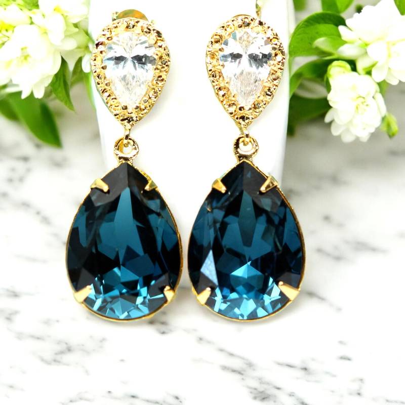 Marine-Blaue Ohrringe Für Hochzeit Marine Und Gold Braut Brautjungfer Blaue Geschenk Sie Mo31P von LittleDesirezJewelry