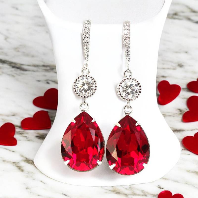 Rote Ohrringe Rot Schmuck Urlaub Kristall Siam Dunkelrot Zirkonia Rhodium Überzogen Granat Rubin Crimson Si31H von LittleDesirezJewelry