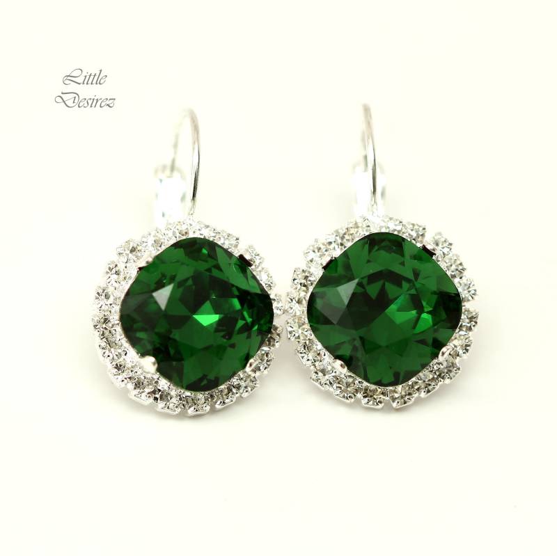 Smaragd Ohrringe Brisur Dark Moss Brautjungfer Dunkelgrün Braut Crystal Green Dm50L von LittleDesirezJewelry