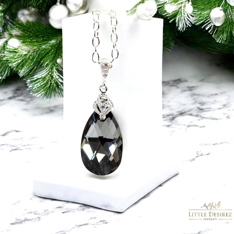 Sofort Lieferbar Anthrazit Grau Rauchgrau Halskette Brautjungfer Geschenk Schwarz Diamant Silber Titan Grau Funkelnden Sn32N von LittleDesirezJewelry