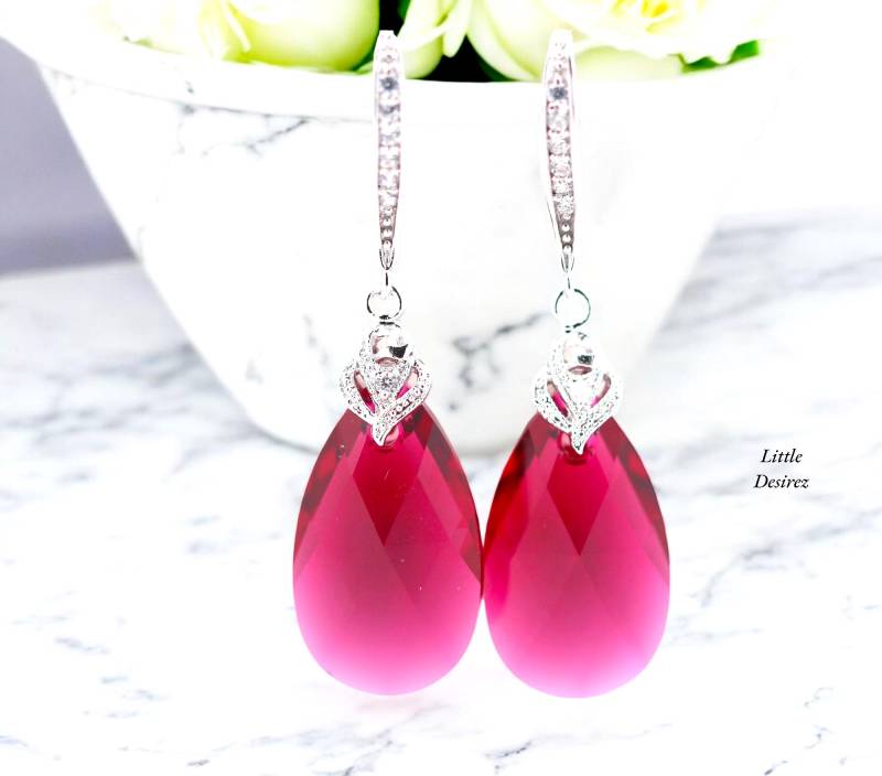 Sofort Lieferbar Rosa Ohrringe Birne Brautschmuck Tropfen Kristall Braut Brautjungfer Baumeln Rp32H von LittleDesirezJewelry