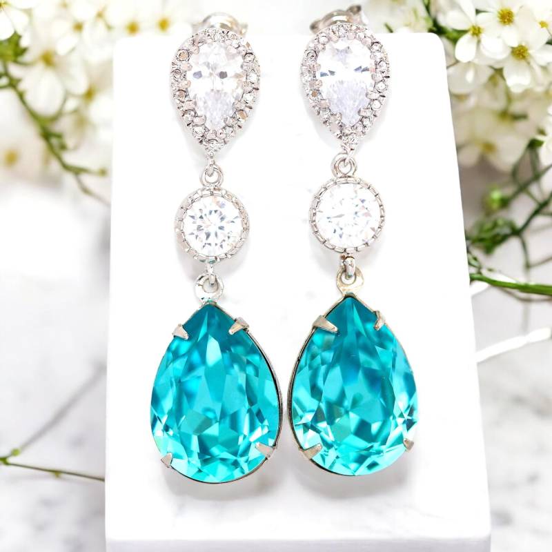 Türkis Ohrringe Braut Brautjungfer Hochzeit Schmuck Geschenk Für Sie Etwas Blaues Beste Freundin Lange Tq31Pc von LittleDesirezJewelry