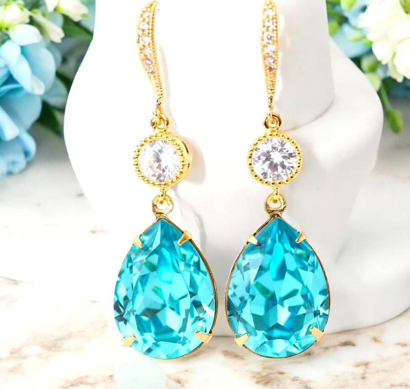 Türkis Ohrringe Petrol Blau Blau Braut Lünette Brautjungfer Geschenk Gold Tq31H von LittleDesirezJewelry