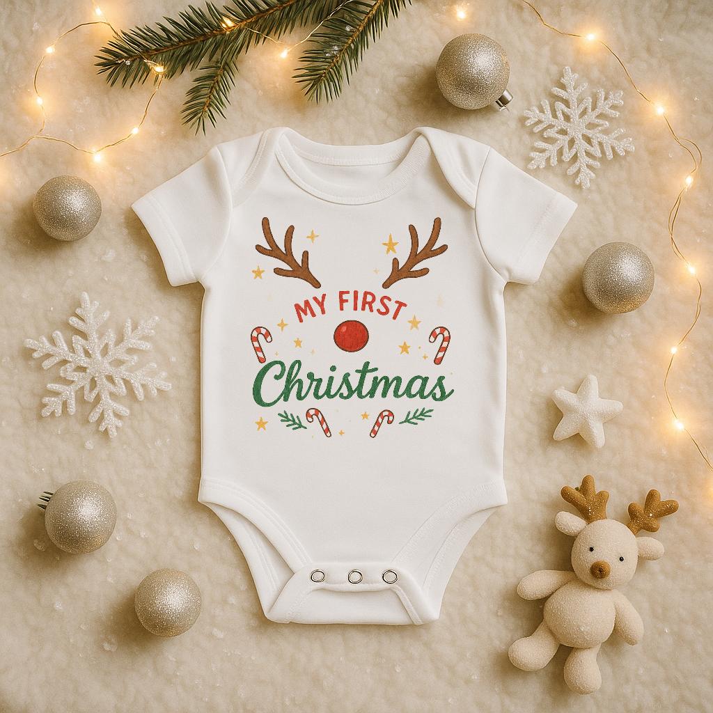 My First Christmas Baby Bodysuit, Reindeer Outfit, Xmas Onesie, Holiday Gift, Cute Onesie von LittleDreamsy