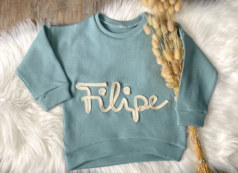 Oversize Sweater Waffelstrick Pullover Gr. 50-110 Kordelapplikation von LittleFiliHandmade