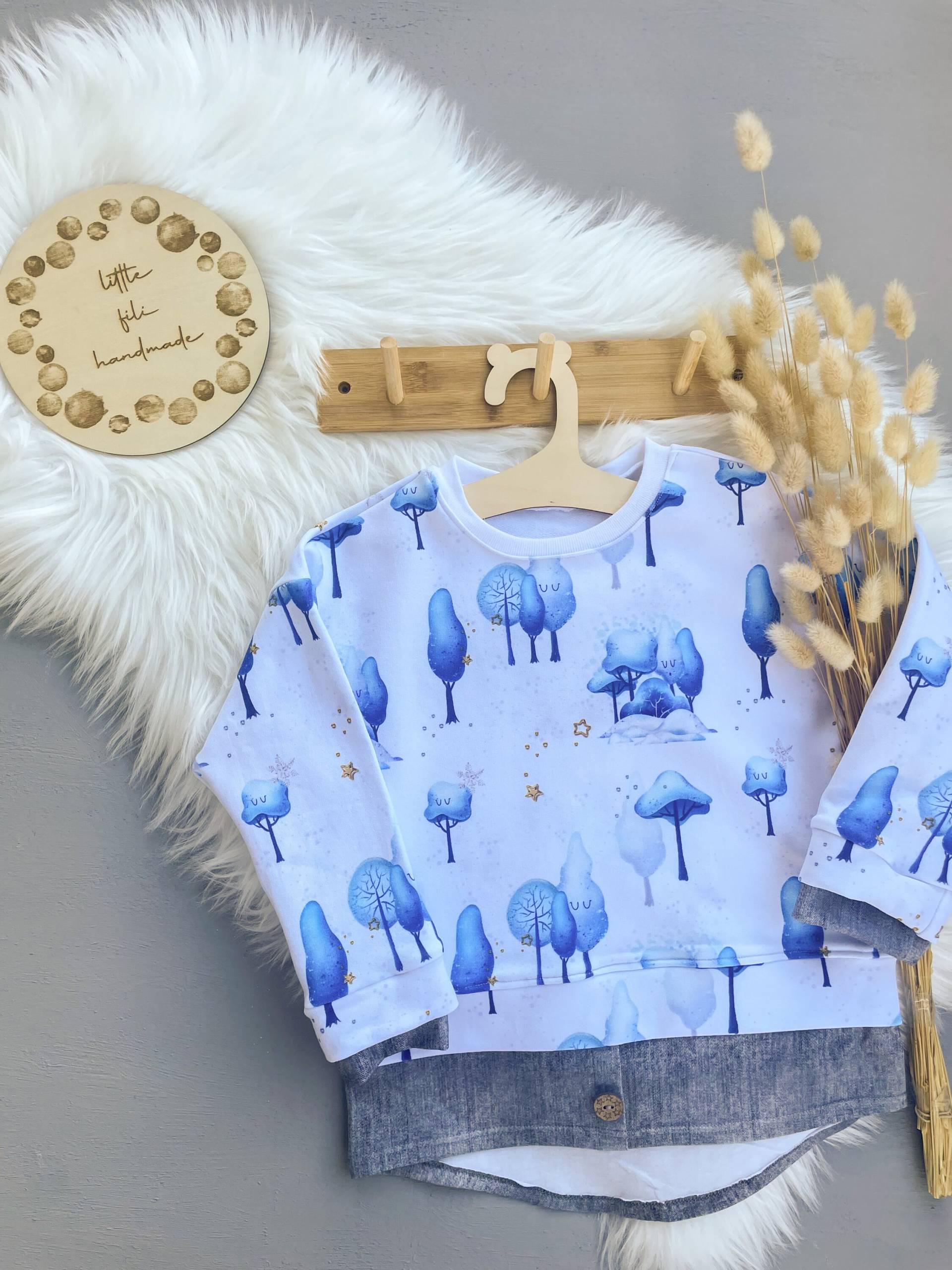 Sofortkauf Langarm Lagenshirt Blaue Bäume Gr. 104 von LittleFiliHandmade