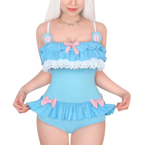 LittleForBig Baumwoll Fancy Bär Strampler Onesie Pyjama Teddy Dessous Einteiliger Babydoll Bodysuit Blau L von LittleForBig