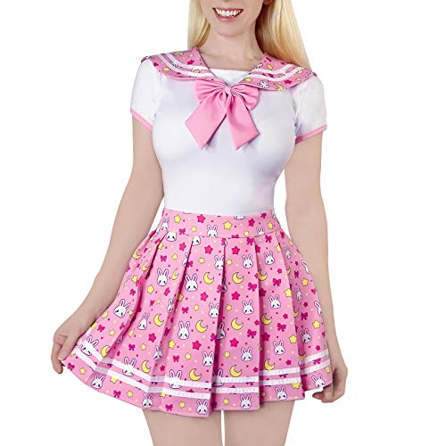 LittleForBig Baumwolle Strampler Onesie Pyjamas Bodysuit - Klassische Japanische Schulmädchen Kleid Uniform Strampler Rock Set Rosa XXL von LittleForBig