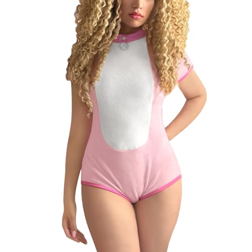 LittleForBig Baumwolle Kragen Strampler Onesie Pyjamas Bodysuit – Hübsches Haustier Strampler Rosa XL von LittleForBig