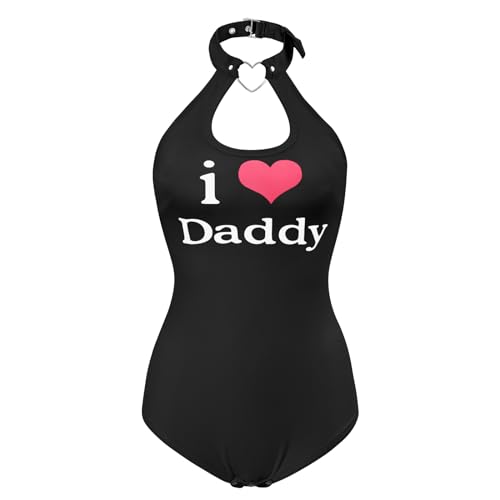 LittleForBig Baumwolle Strampler Herzensbrecher Halsband Onesie Bodysuit - I Love Daddy Muster Schwarz L von LittleForBig