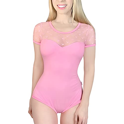 LittleForBig Baumwolle Strampler Onesie Pyjamas Bodysuit –Candy Hearts Rosa XS von LittleForBig