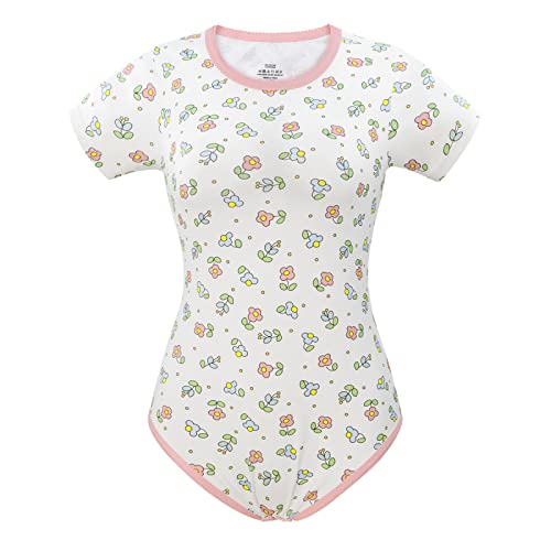 LittleForBig Baumwolle Strampler Onesie Pyjamas Bodysuit-Cottagecore Gänseblümchen Strampler Rosa L von LittleForBig