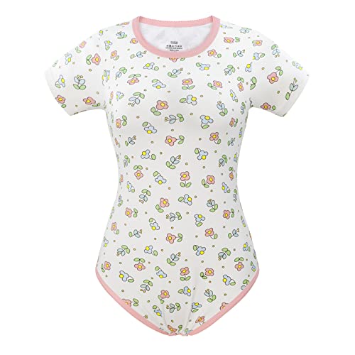 LittleForBig Baumwolle Strampler Onesie Pyjamas Bodysuit-Cottagecore Gänseblümchen Strampler Rosa XXL von LittleForBig