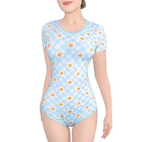 LittleForBig Baumwolle Strampler Onesie Pyjamas Bodysuit-Cottagecore Sonnenblume Strampler Blau XXL von LittleForBig